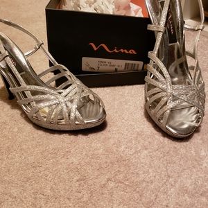 Silver high heel shoes